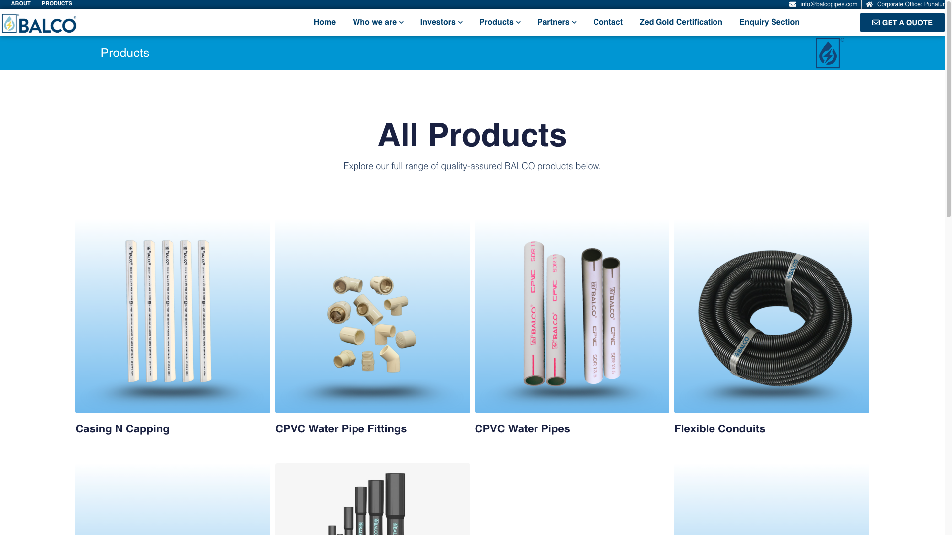 BALCO Pipes product catalogue showing pipes, fittings and flexible conduits