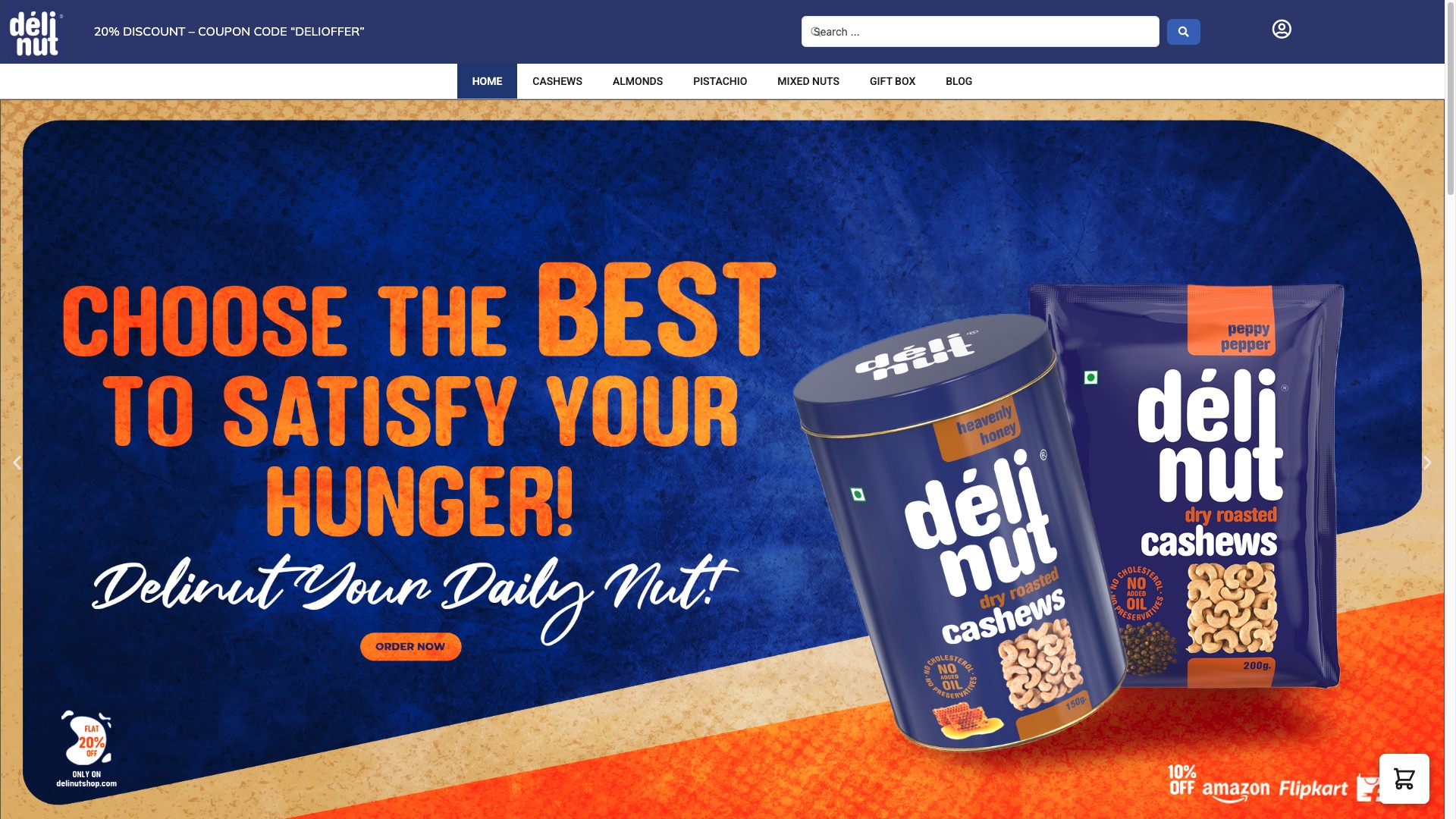 Delinut homepage campaign banner with tin and pouch