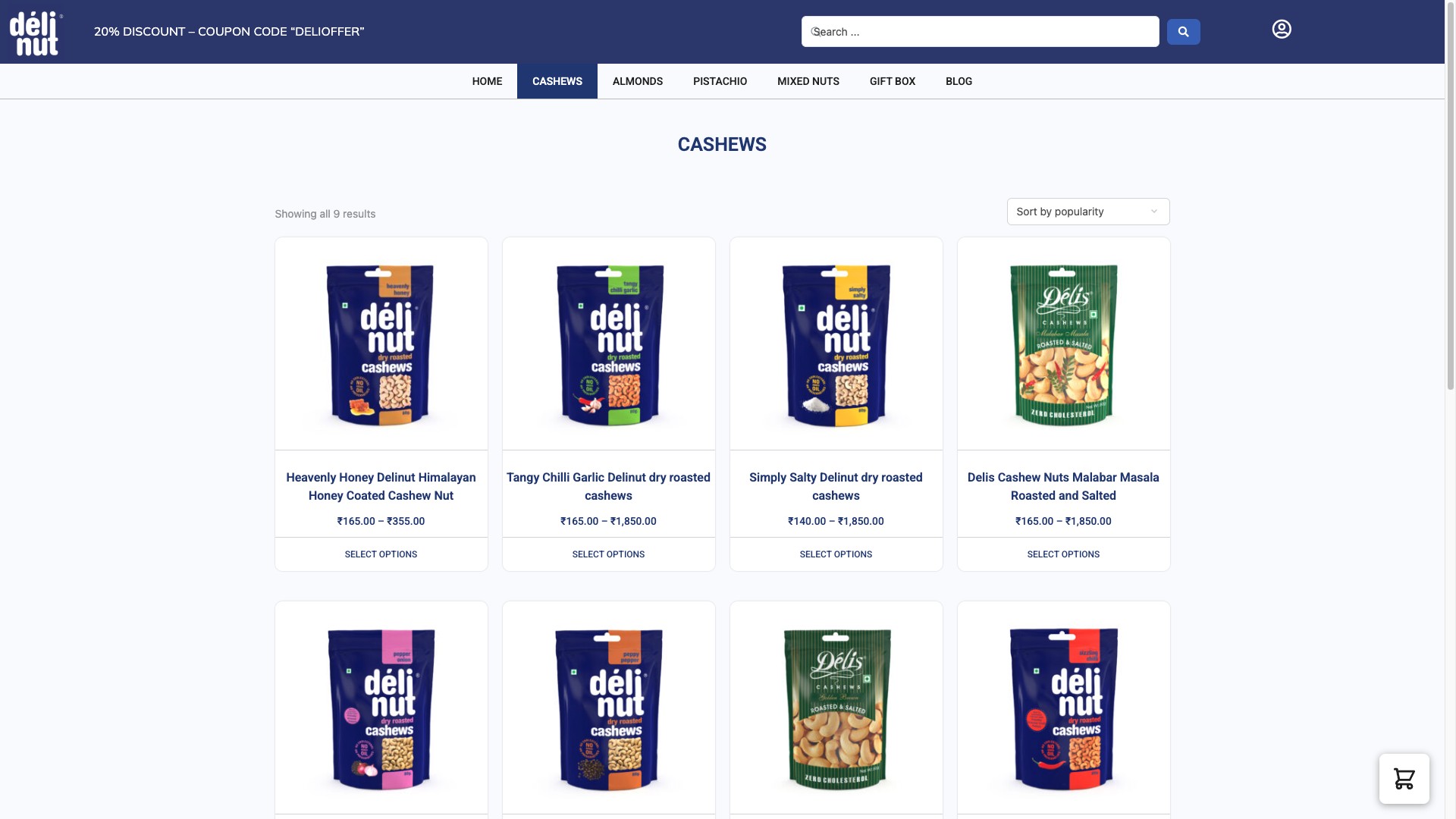 Delinut cashews category with flavoured dry-roasted packs