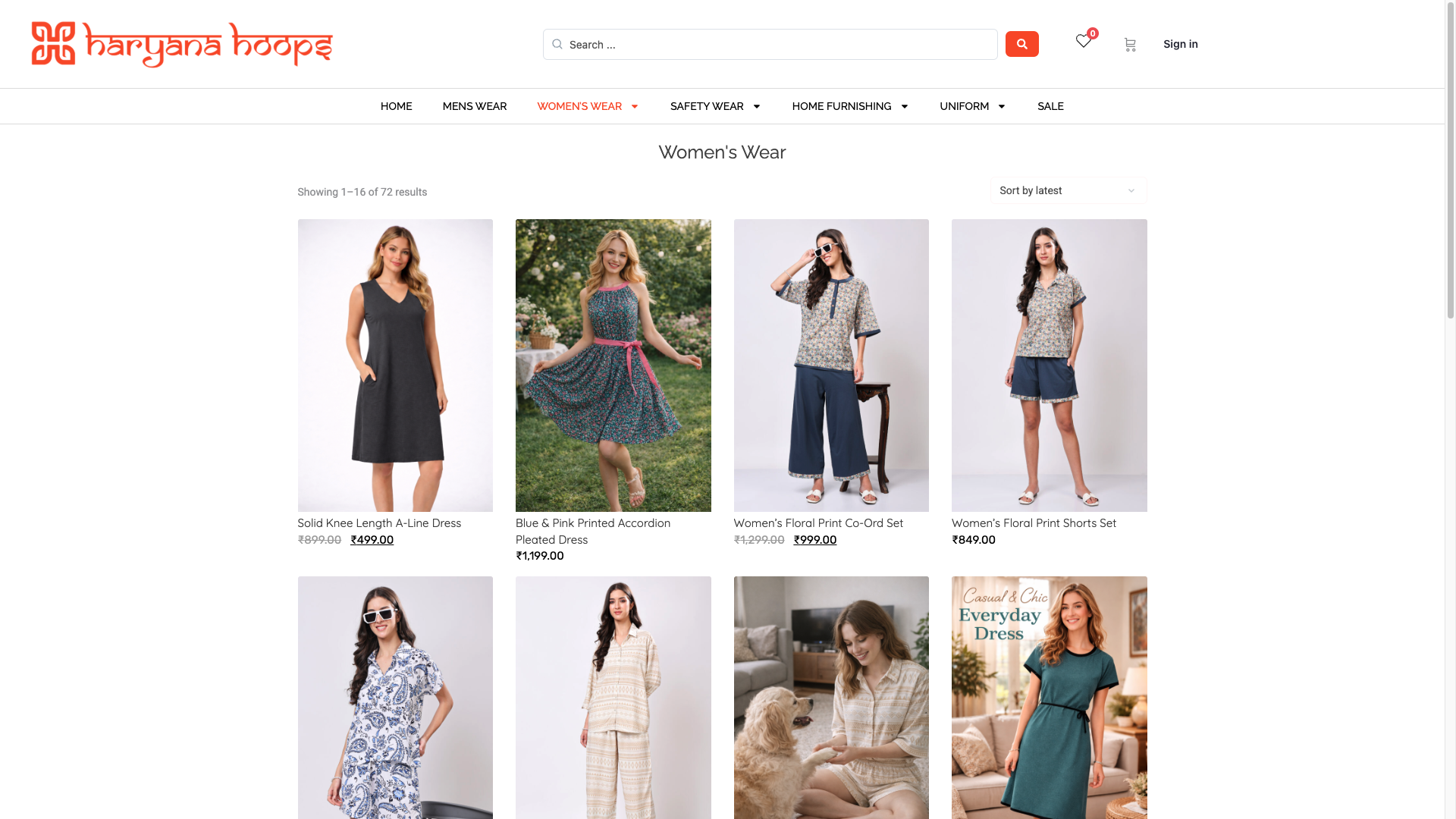 Haryana Hoops women’s wear category showing a product grid