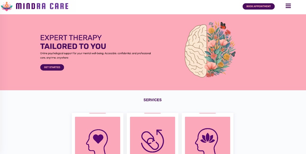 MindraCare homepage — Expert therapy tailored to you