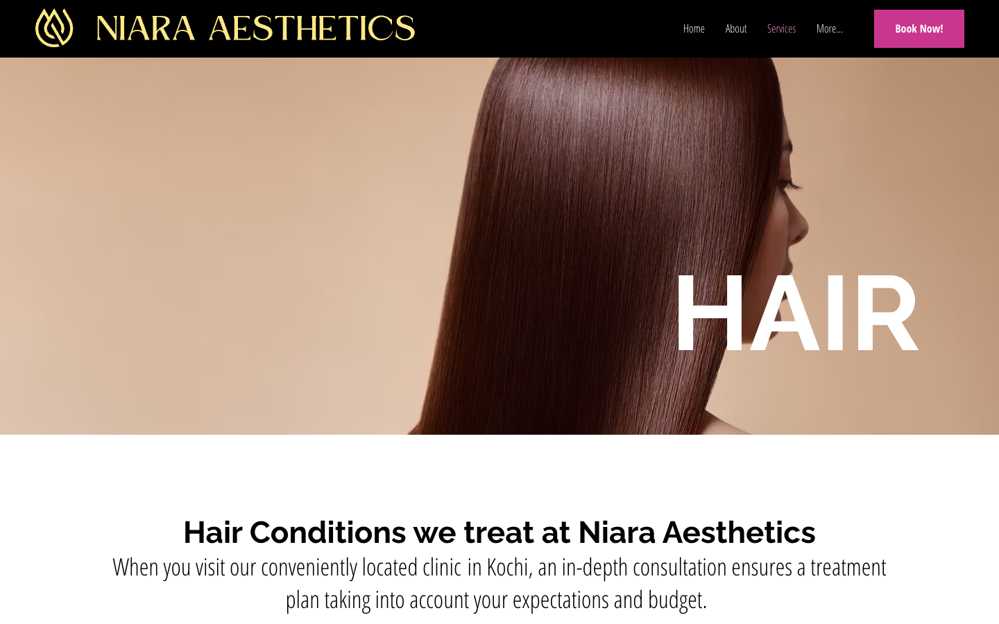Niara Aesthetics Hair treatments page