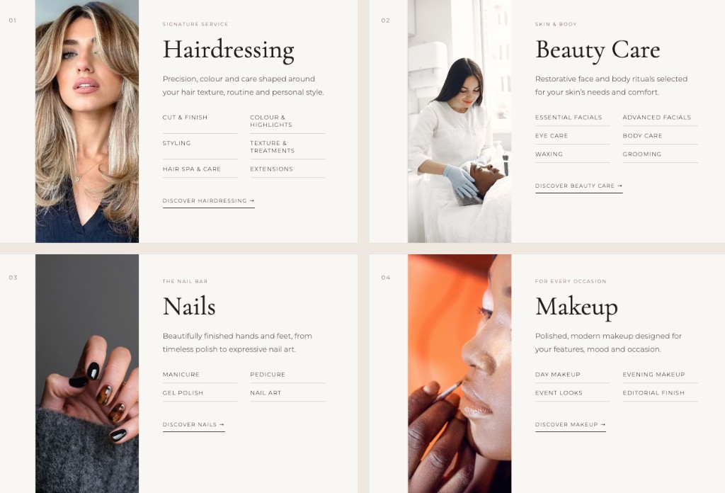 POSHÉ services — Hairdressing, Beauty Care, Nails, Makeup