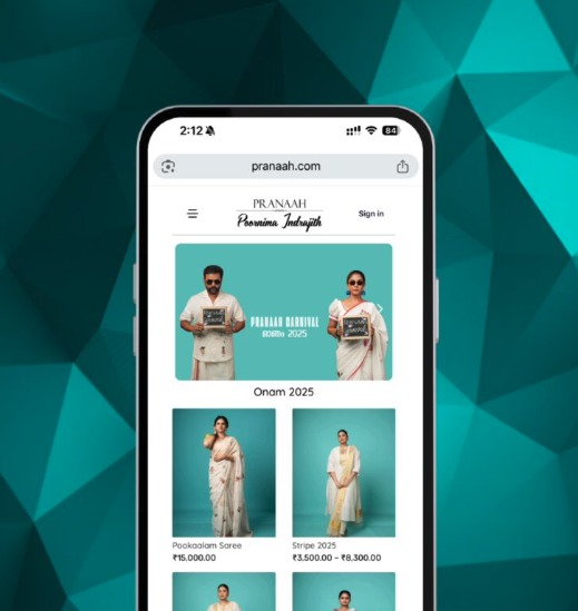 Pranaah mobile website showing the Onam 2025 collection