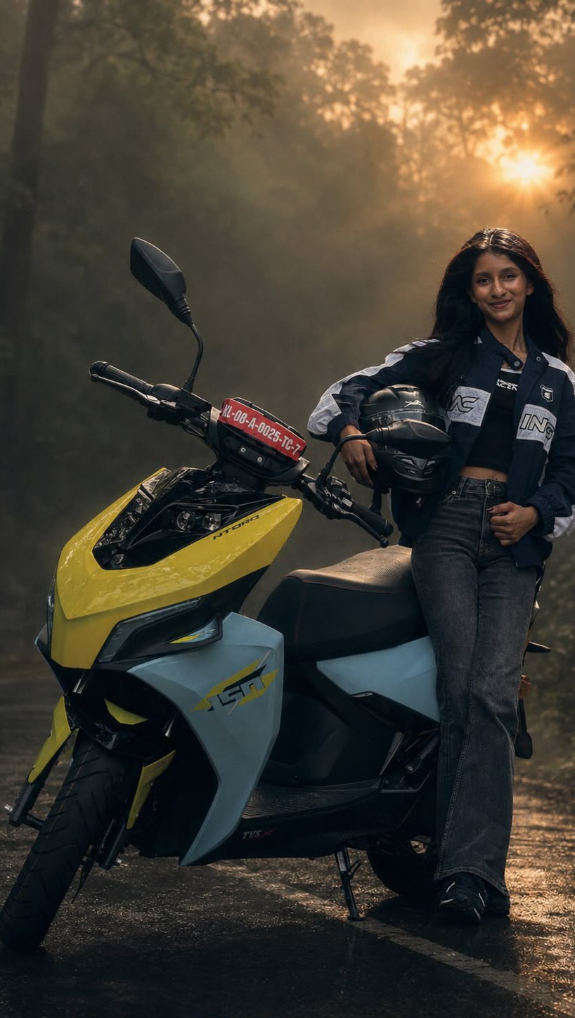 Instagram reel still from @octane_girl for the TVS NTORQ 150 Kerala campaign