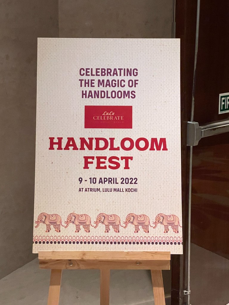 LuLu Celebrate Handloom Fest sign at Atrium, LuLu Mall Kochi, 9–10 April 2022