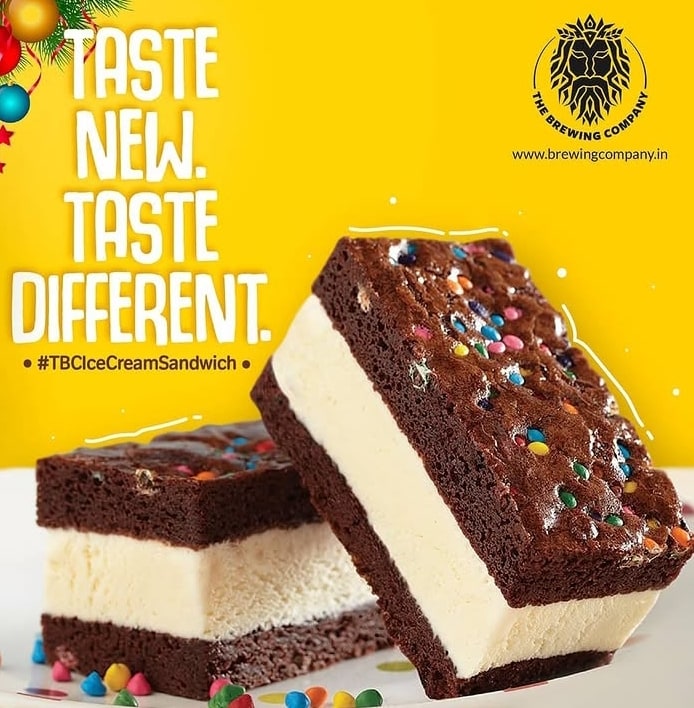 The Brewing Company social creative for ice cream sandwich on yellow background
